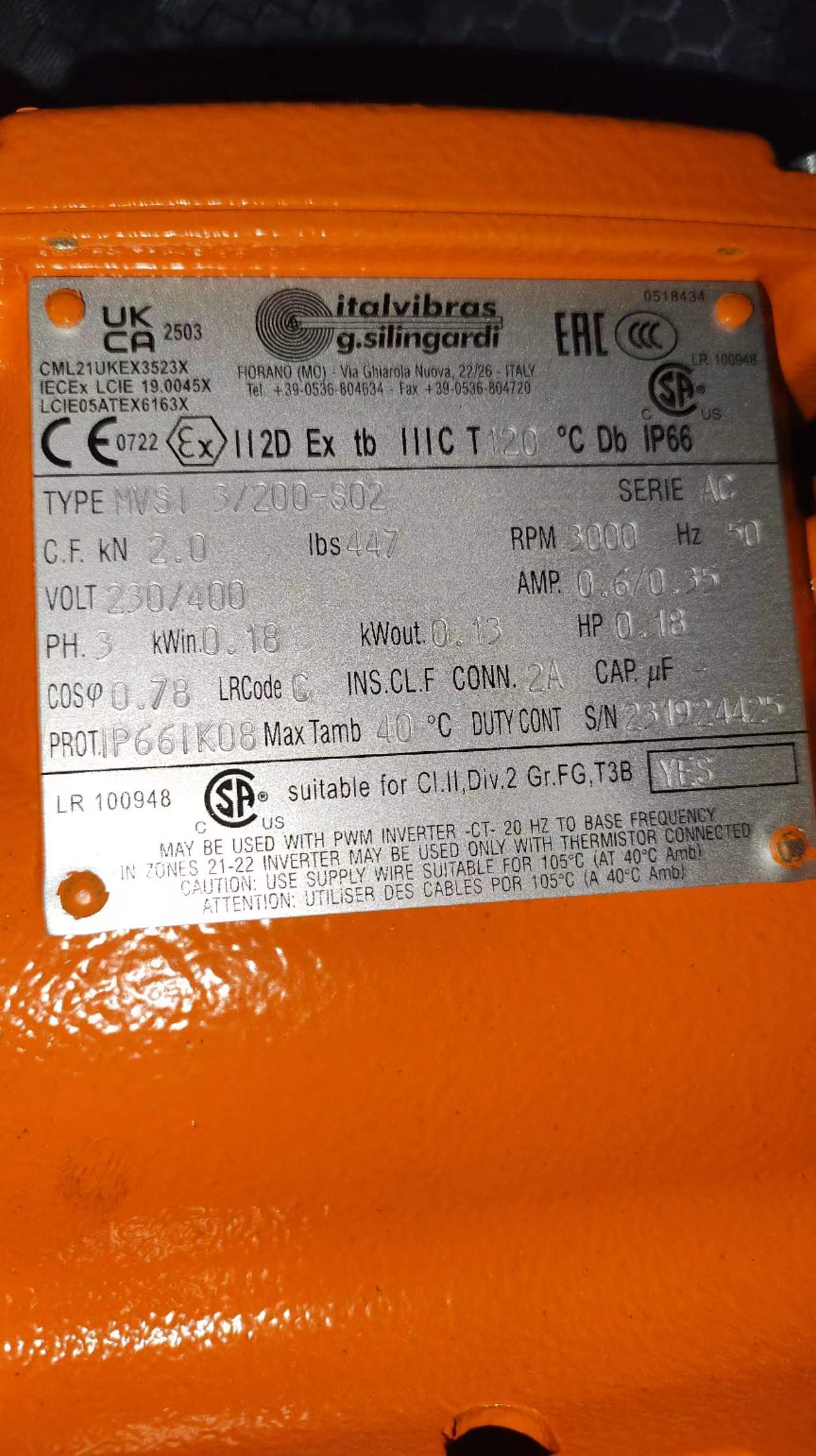 Italvibras늙CMVSI 3/200-S02ݔ빦0.13kw